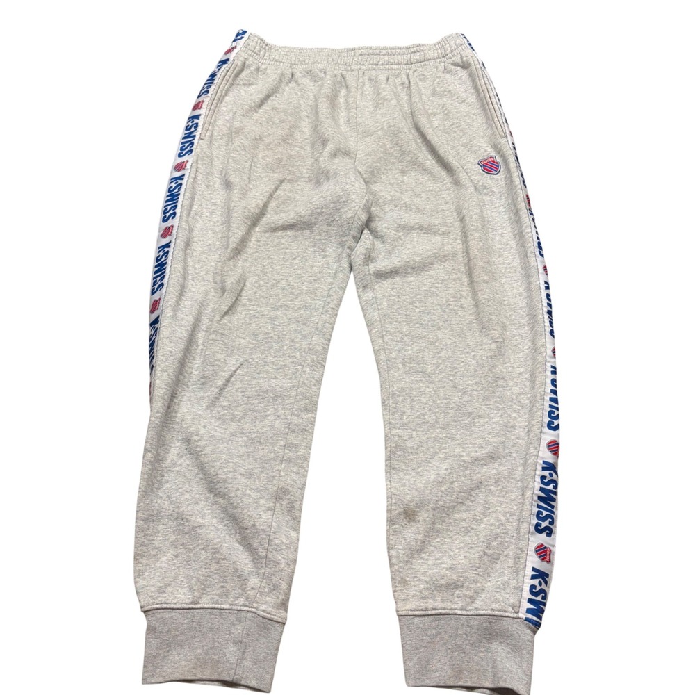 K-Swiss Mens Jogger Sweatpants Gray Logo Tape Side Stripe Fleece Pants Large